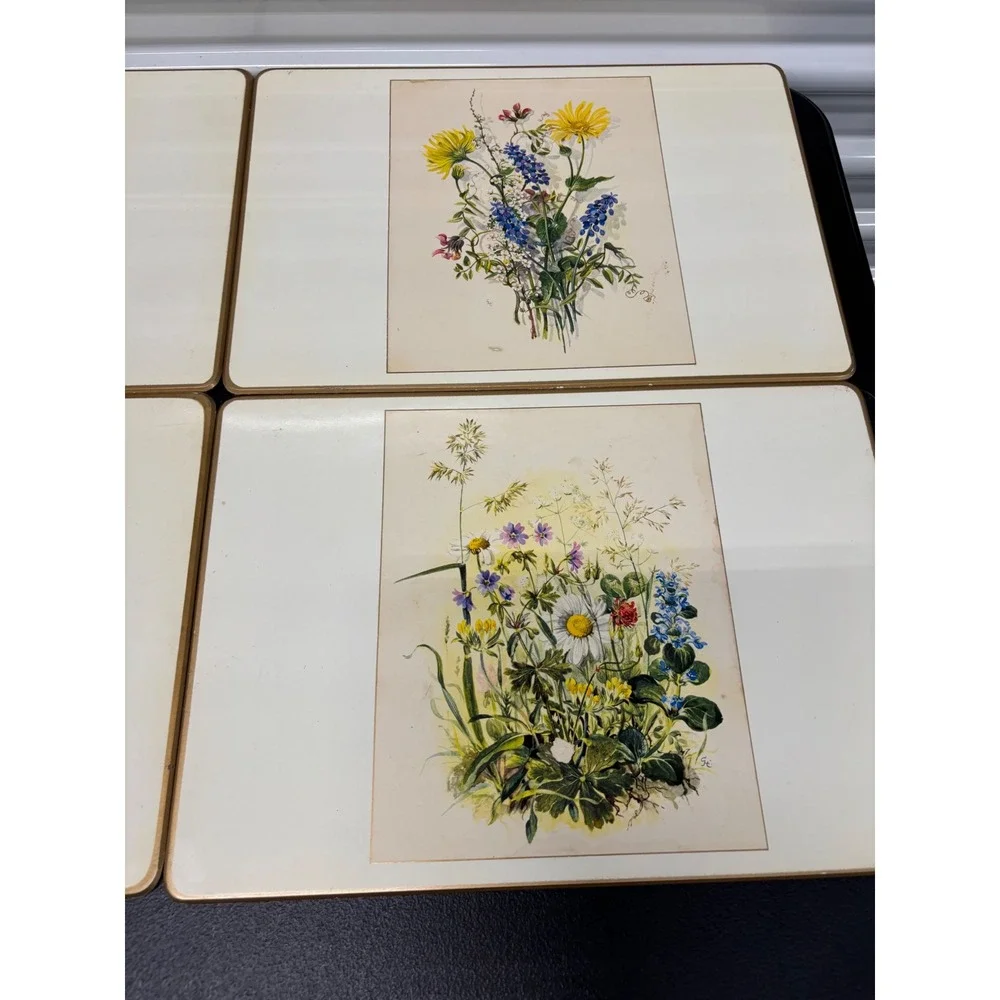 Vintage Made in England Botanical Wildflower Cork Back Placemats Set of 6